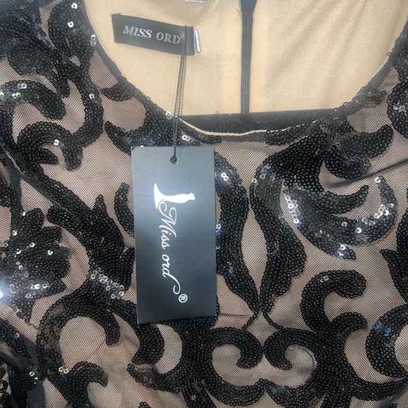 Miss Ord Elegant Black and Tan Sequin Dress - Picture 9 of 9